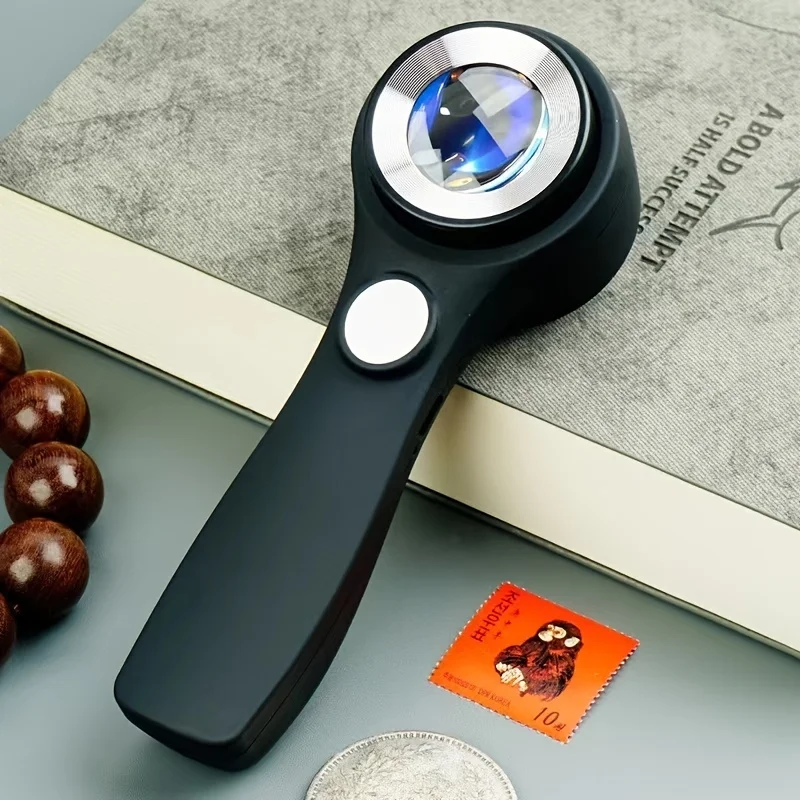 LED UV lamp K9 optical glass lens USB charging touch switch 60X handheld magnifying glass louver high-power