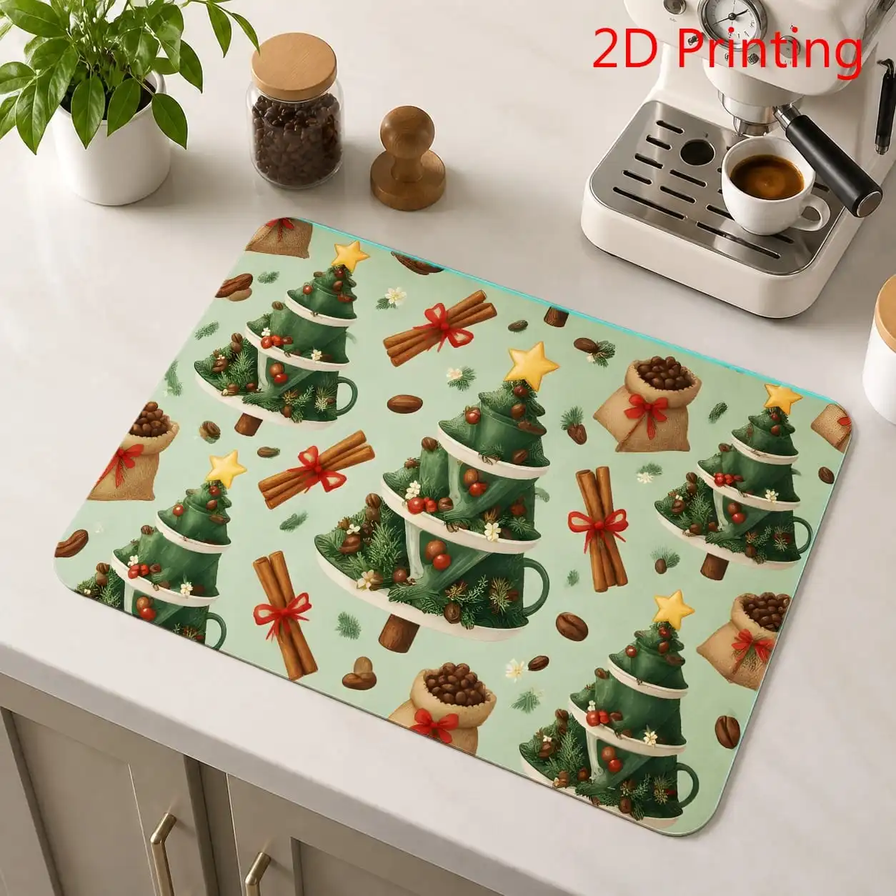 Kitchen Floor Mat 2D Flat Gingerbread Man Printed Rug Super Absorbent Drainage Carpet Non Slip Cushion Entrance Runner
