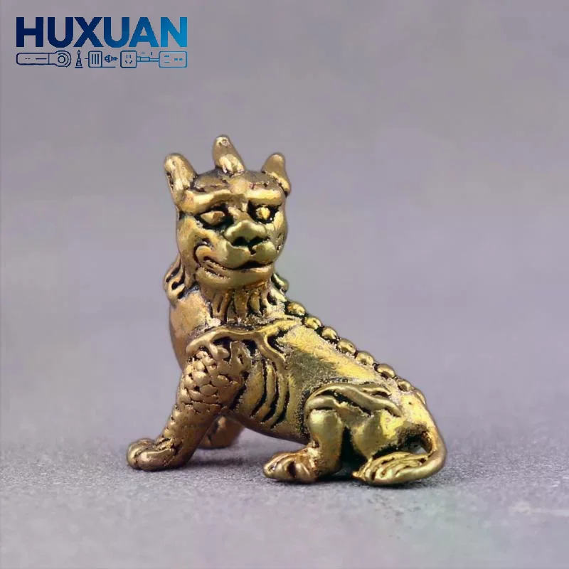 Brass 3D Divine Beast Ornament, Ksitigarbha Mount Auspicious Beast Statue, Mini Collectible Tea Pet Decor