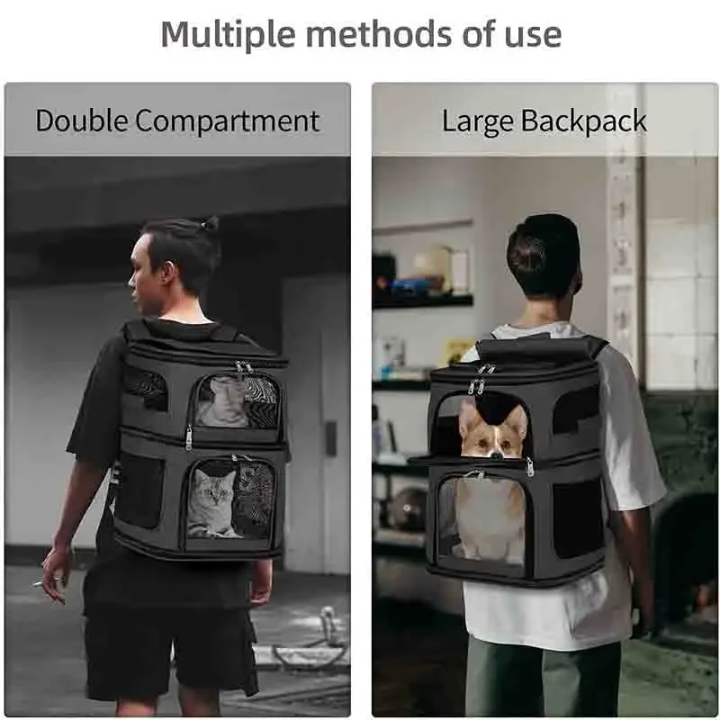 

Double Layer Cat Carrier Backpack Removable Cat Bag for 2 Cats Collapsible Pet Carrier for Small Medium Cats Dogs Puppies