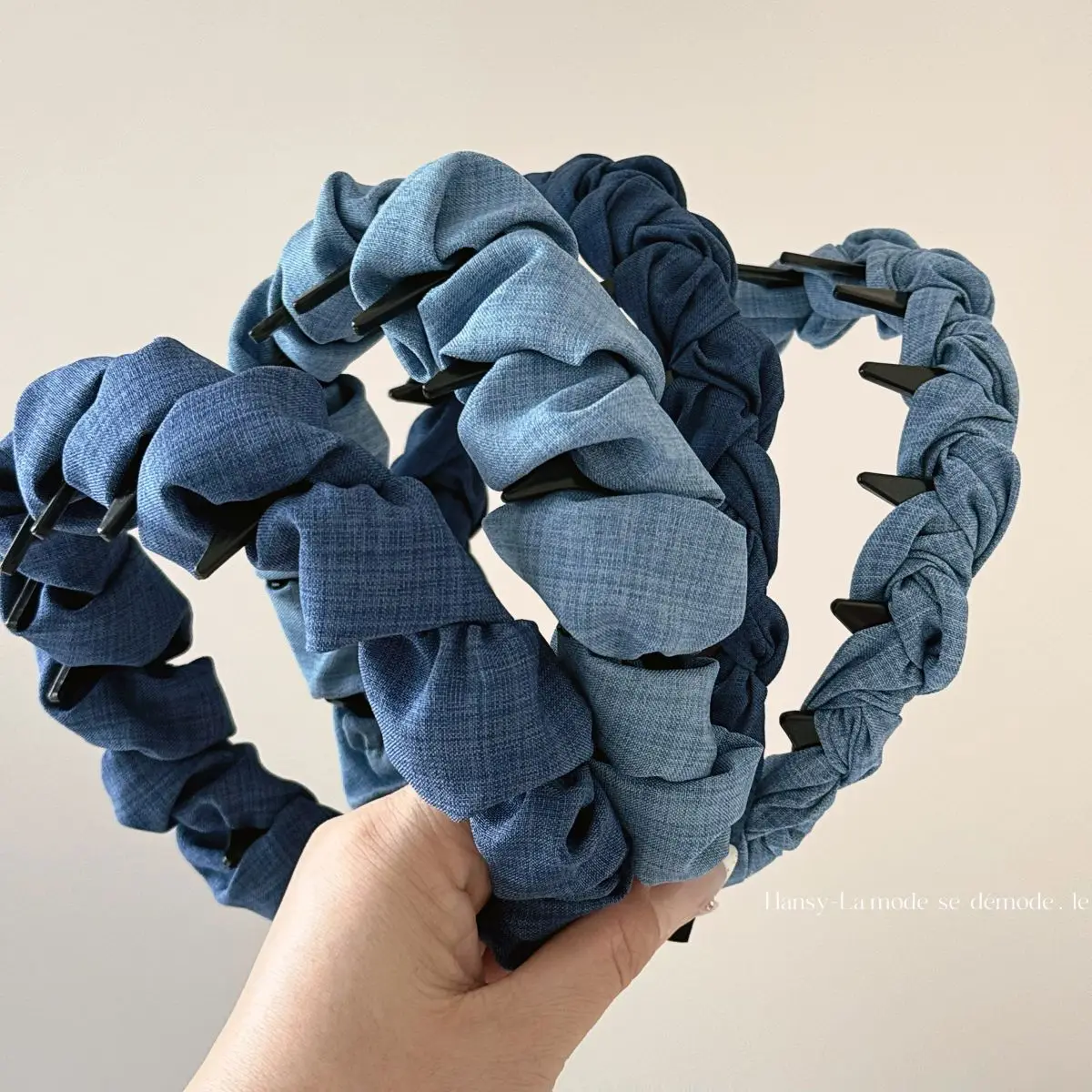 Headband Denim Braided Design Blue Secure Fit Sweet Cool High Crown Hair Accessory for Women Daily Office Travel
