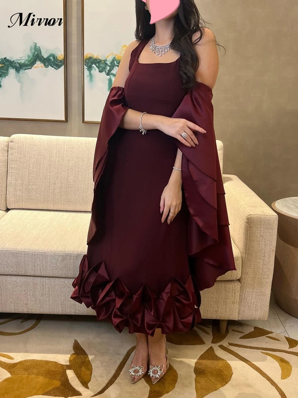 

Mirror Dress Elegant Vintage Sweet Burgundy Mermaid Ruffle Ribbon Coat Customize Formal Occasion Prom Dress Evening Party Gowns