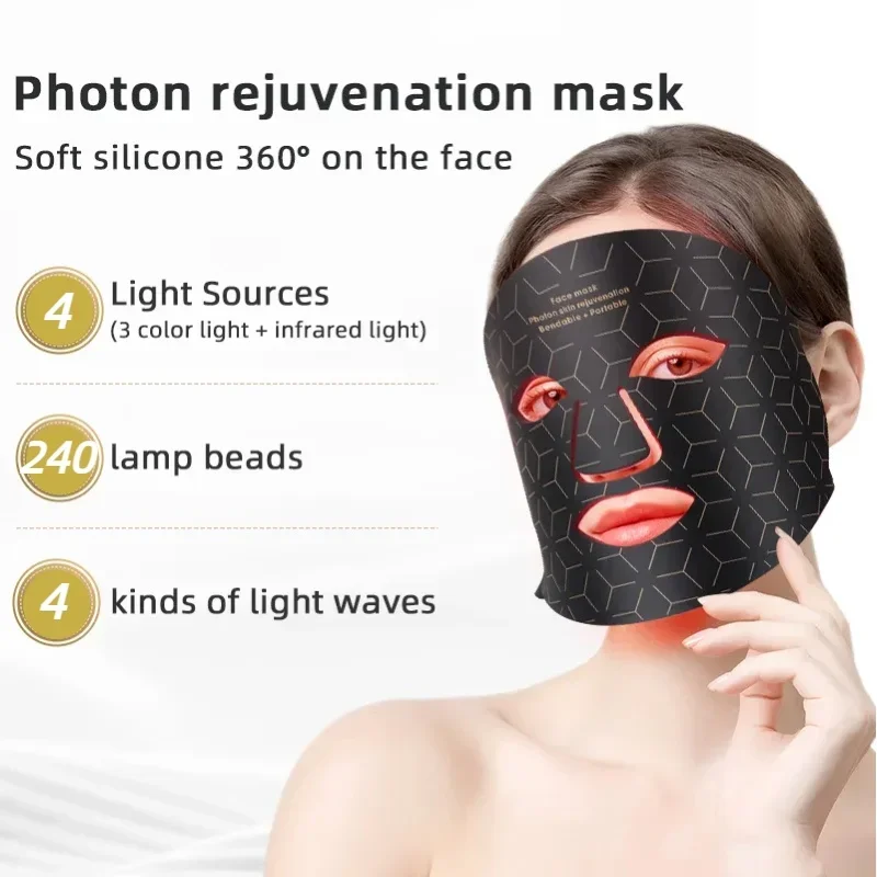 LED Photon Beauty Mask Instrument USB 4 in 1Electronic Mask Rejuvenation Lightens Fine Lines Brighten Skin Tone Repair Skin