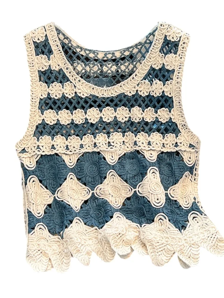 Korean Sle ort Svel Hollow out Knitted Tank Top Women's Summer Casual Faion Design Self-Kee Recommendation