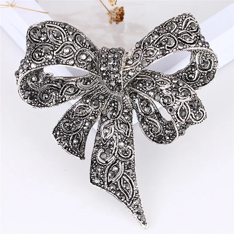 Crystal Rhinestone Bow Brooch Pin Women Shirt Collar Big Bowknot Brooch Jewelry