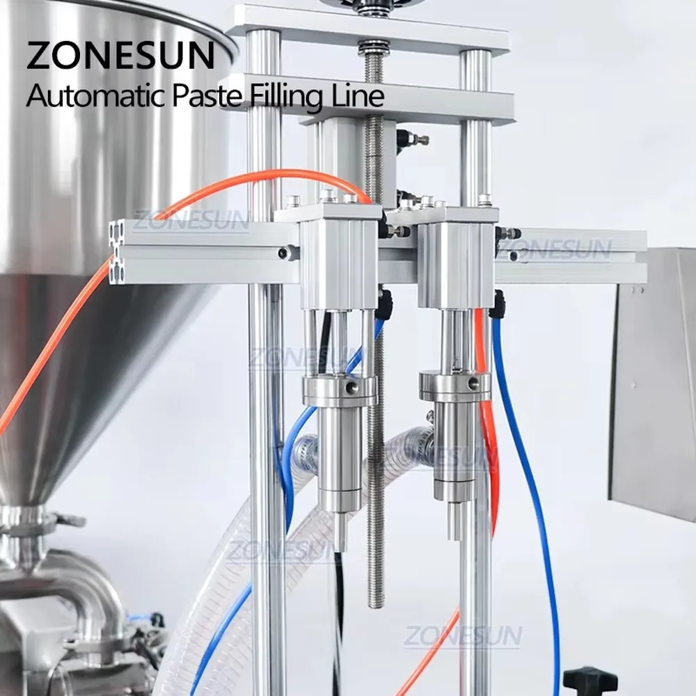 ZONESUN ZS-FAL180C8 Desktop Double Head Piston Pump Paste Filling Capping Labeling Machine Line for Cream Sauce