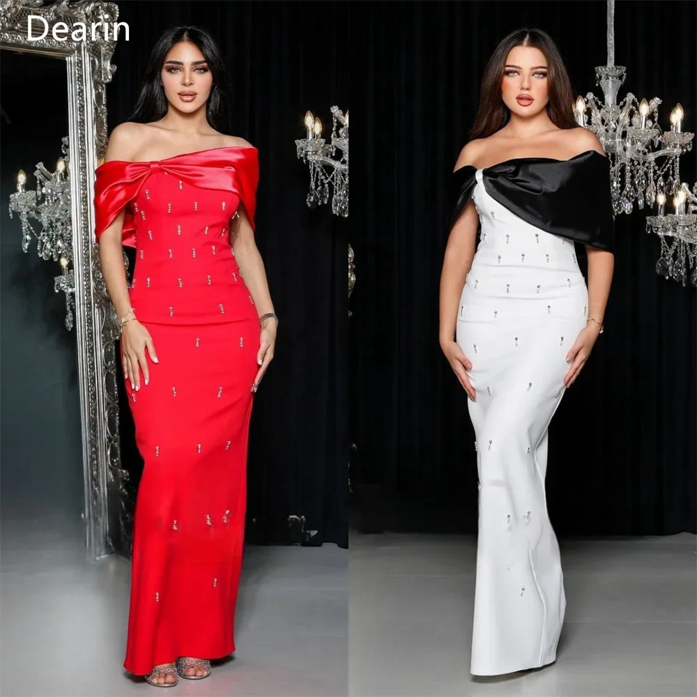 

Customized Evening Gown Women Formal Dearin Off-the-shoulder Column Floor Length Skirts Bead Bespoke Occasion Dresses Prom Dress