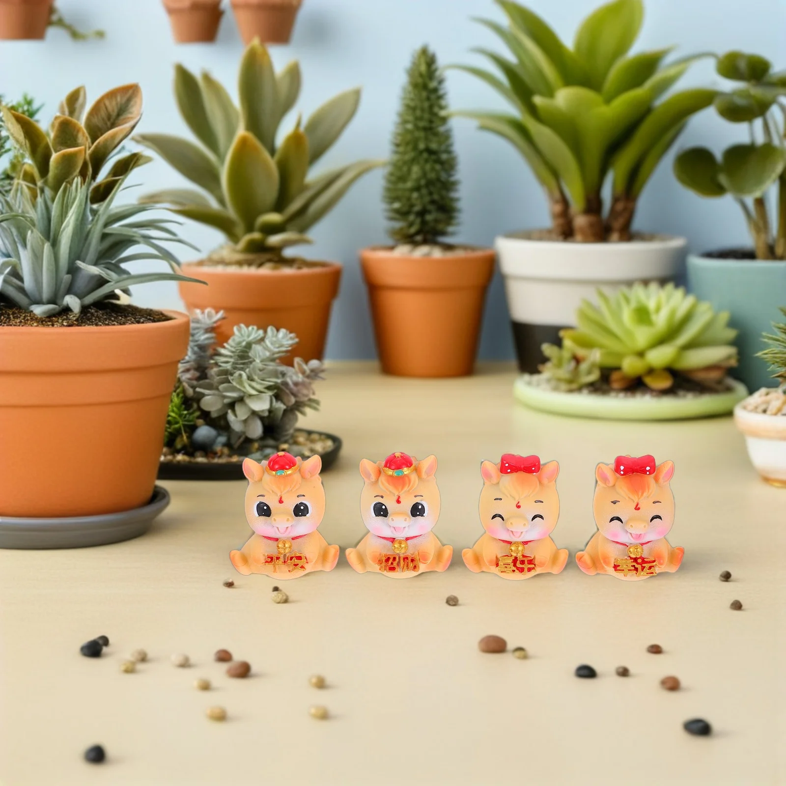 

4 Pcs Micro Landscape Statue in The Year of Horse Animal Desk Decor Home Desktop Ornaments Resin Accessories Office