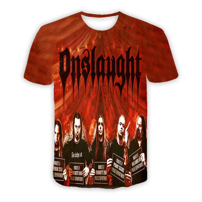 Onslaught Band Graphic T Shirt for Men Clothes 3D Printed Hip Hop T-shirt Harajuku Fashion Kids Tees Unisex Clothing