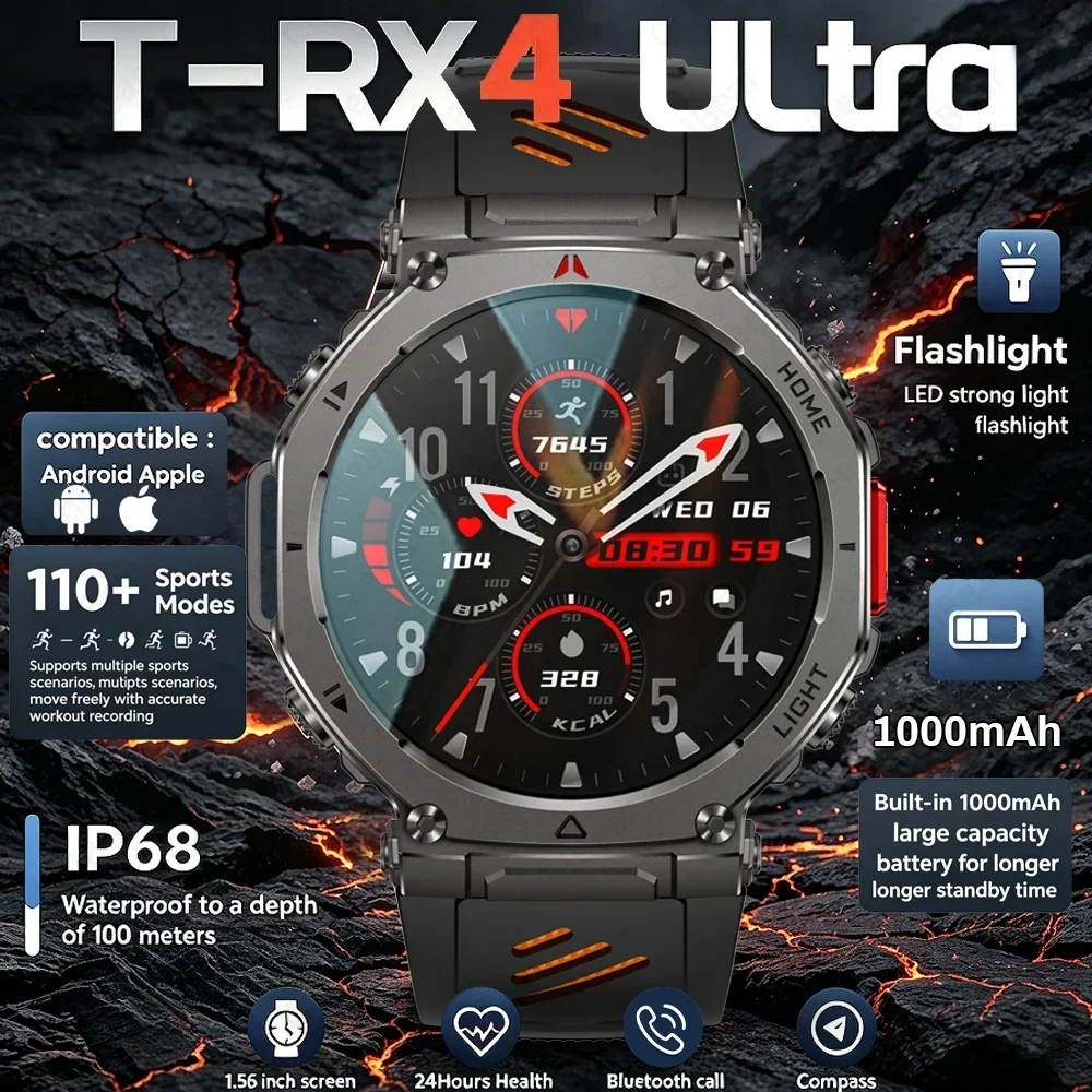 New Military 1000mAh Battery Smart Watch Men T-REX 3 Pro 3ATM Waterproof Built in Compass 110+Sports Mode BT Call Smartwatch Men