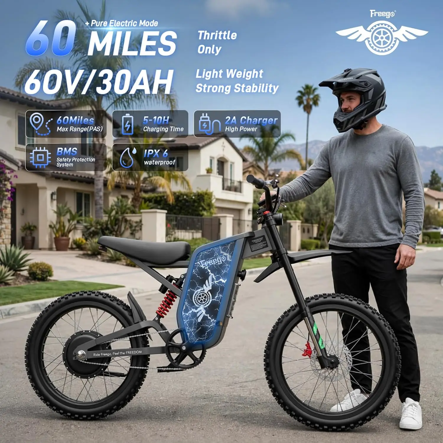 Freego X2 Pro Electric Motorcycle Mexico Warehouse VAT Free No Tax Free Shipping 6000W Motor 1800Wh Battery Adult Off Road Ebike