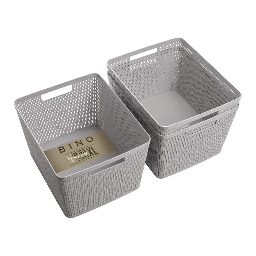 

Плетеная пластиковая корзина большая, натуральный серый цвет, 3 шт. THE JUTE COLLECTION. Для организации дома, экономия места, стильный дизайн. Из джута.