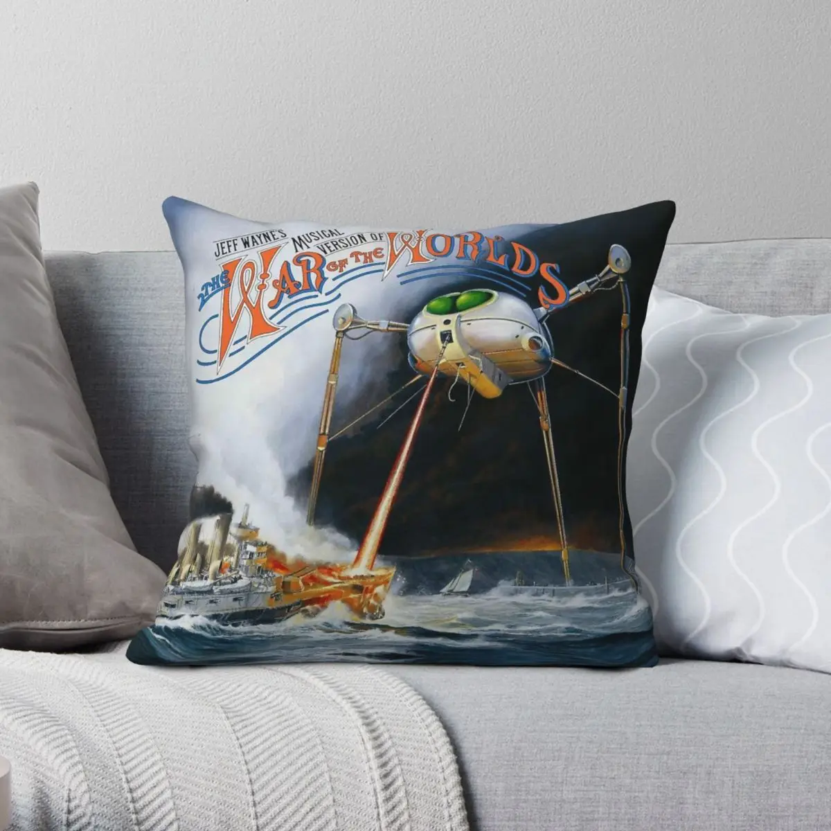 كيس وسادة مربع الشكل لحرب العالمين من Jeff Wayne ، مخملي من الكتان والبوليستر ، غطاء وسادة بسحاب مطبوع ، غطاء سرير