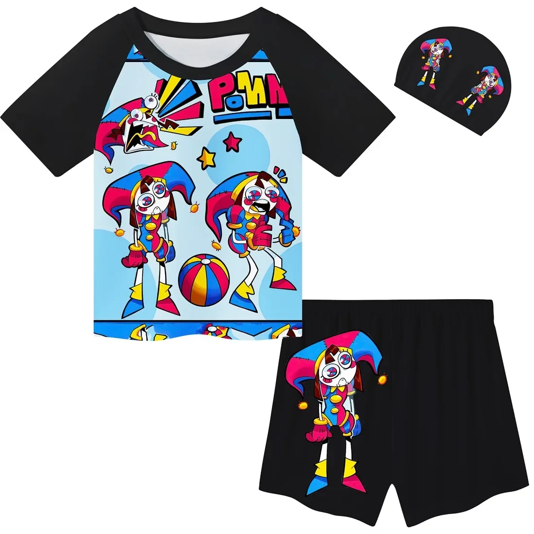 2024 New Clown The Amazing Digital Circus Peripheral Fashionable and Breathable Children's Swimsuit Three-piece Set