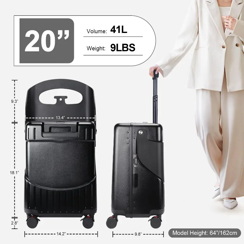 Ride On Luggage with Seat for Kids&Adults with Seat Belt,Hard Shell Lightweight Rolling Spinner Wheels Travel