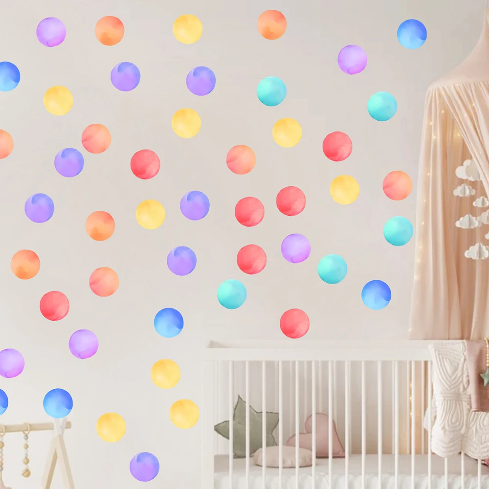 Watercolor Rainbow Polka Dot Wall Sticker Baby Nursery Kids Room Boho Dot Wall Decal Playroom Bedroom Vinyl Decor