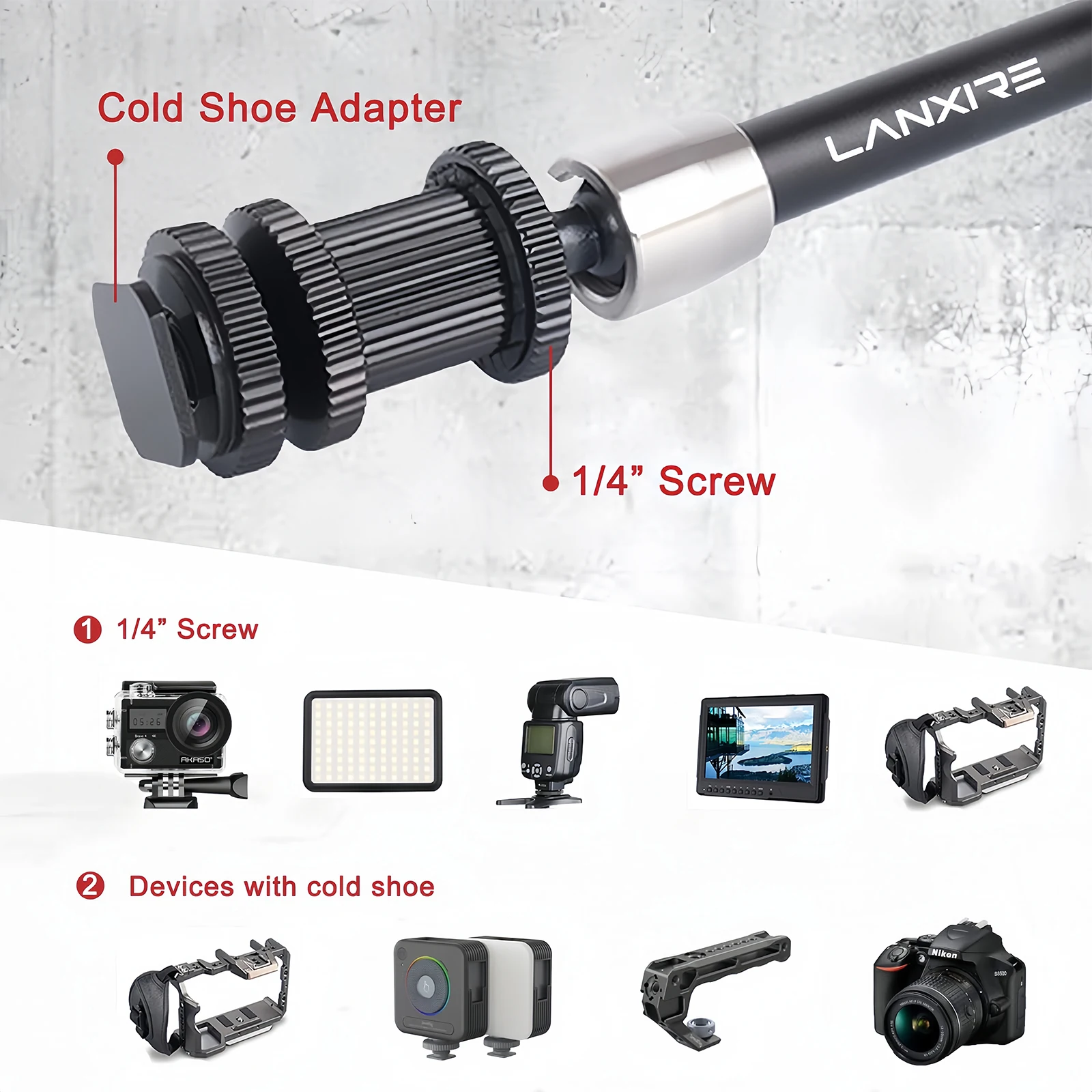 LANXIRE Ajustável Fricção Braço Mágico com 1/4 "Parafuso e Sapata Fria Mount, Adaptador para Camera Cage, Monitor, Flash Light, 9"