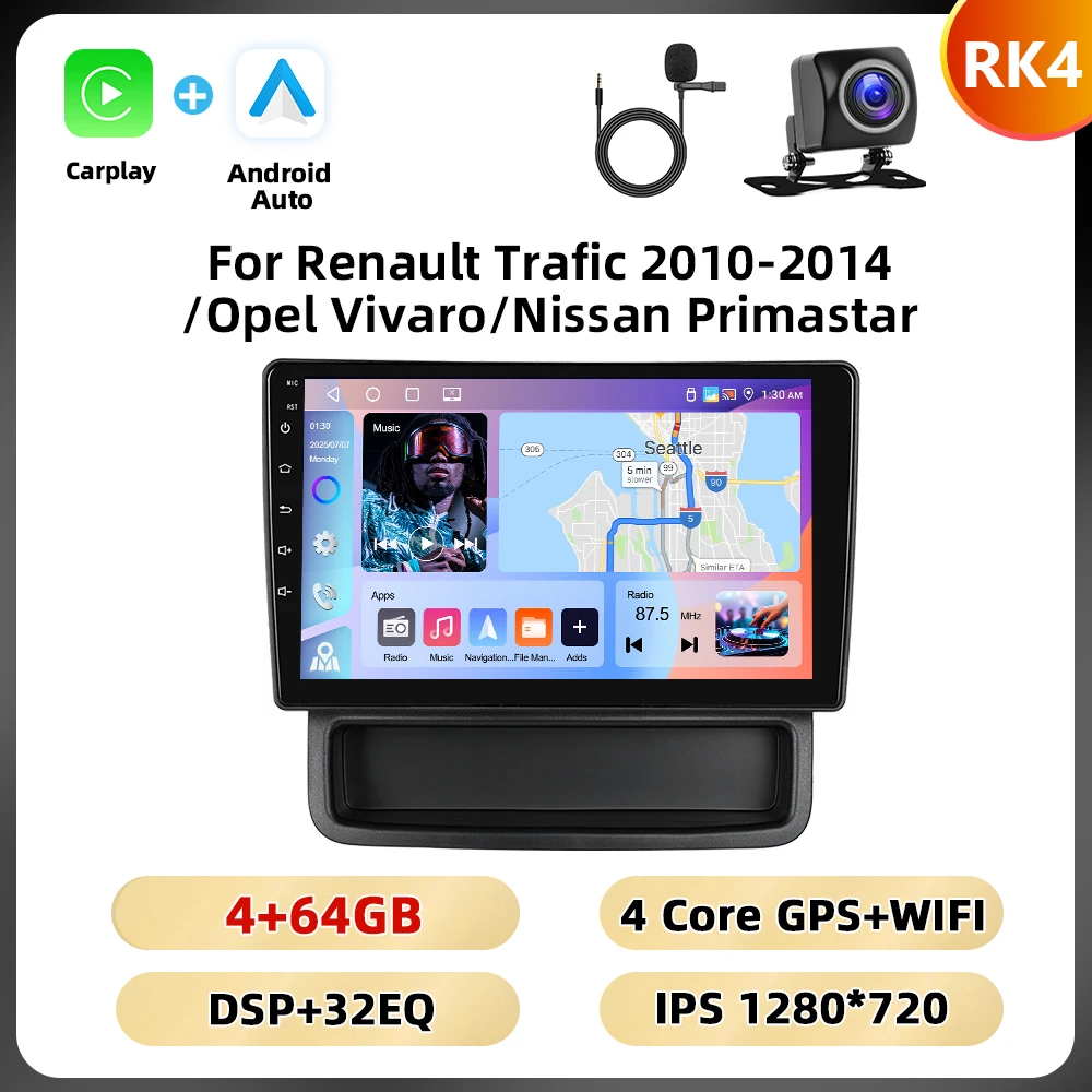 Podofo 10.1 ''8 Core Car Audio For Renault Trafic 2010-2014/Opel Vivaro/Nissan Primastar Carplay Android Auto Qualcomm DSP RDS