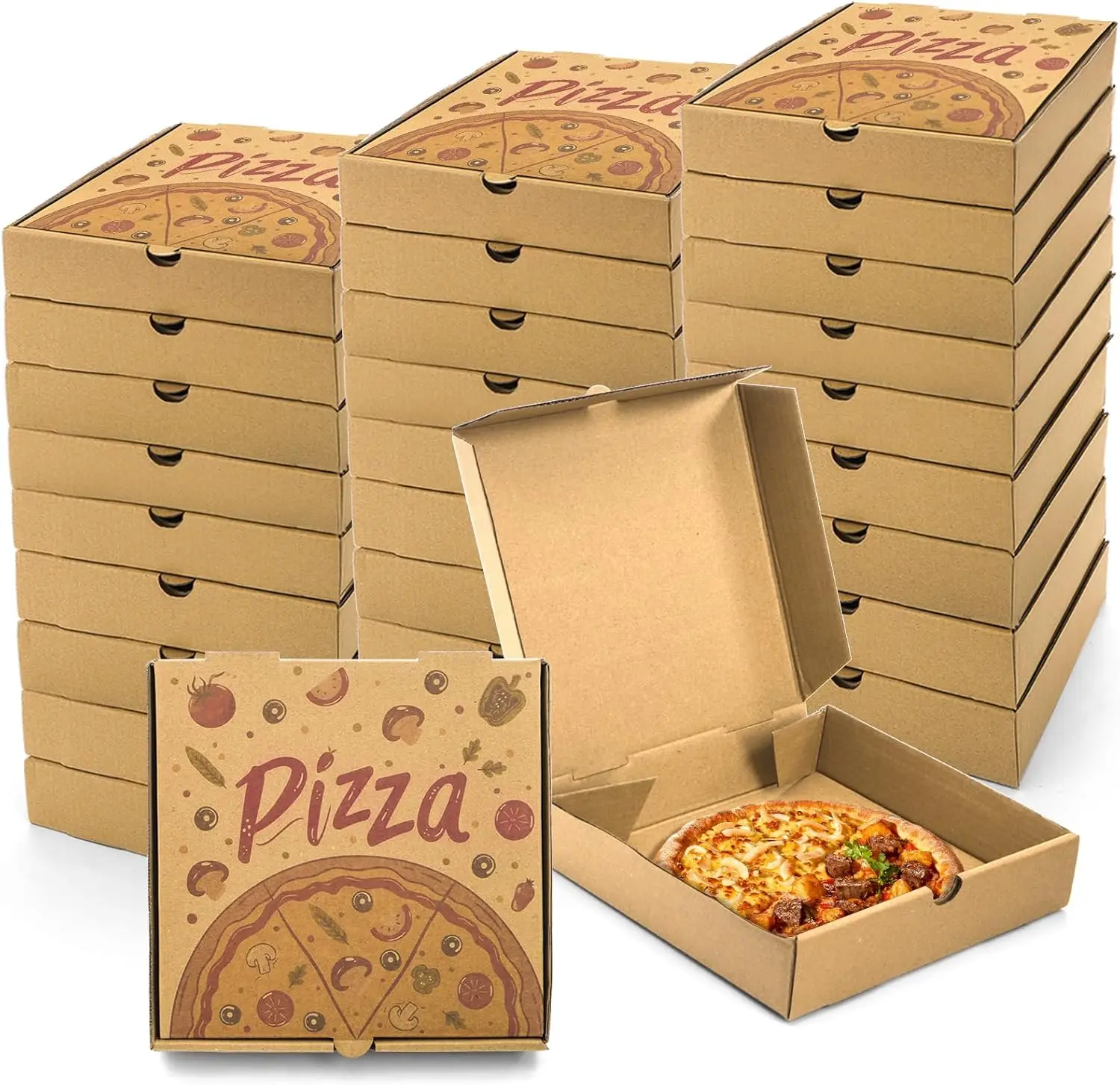 

40 Pack Small Pizza Boxes, 7.3 x 7.3 x 1.6 Inch Mini Kraft Corrugated Pizza Takeout Containers, Food