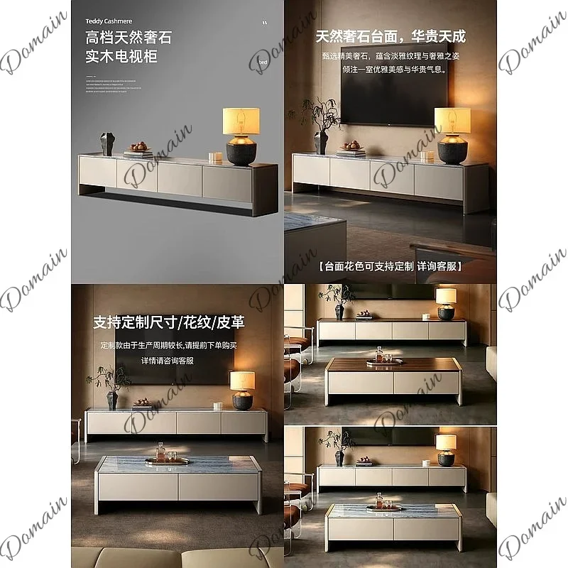 ZX Luxury Natural Stone TV Stand Coffee Table Set Modern Italian Design Marble Console Table Extra Long Home Furniture