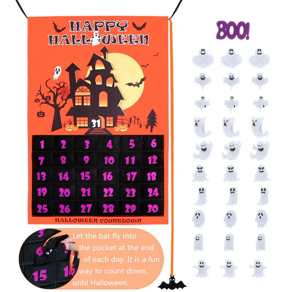 

Ourwarm Halloween Advent Countdown Calendar Removable Diy Castle Wall Hanging Home Halloween Party Supplies