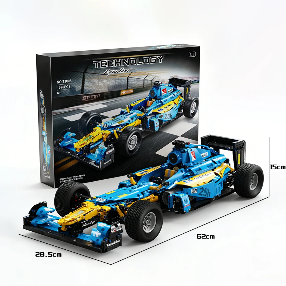 

1:8 Static MOC Light Blue Racing Car Model 1698 PCS Technical Car DIY Building Blocks Set Kids Boys Supercar Bricks Kit Gift New