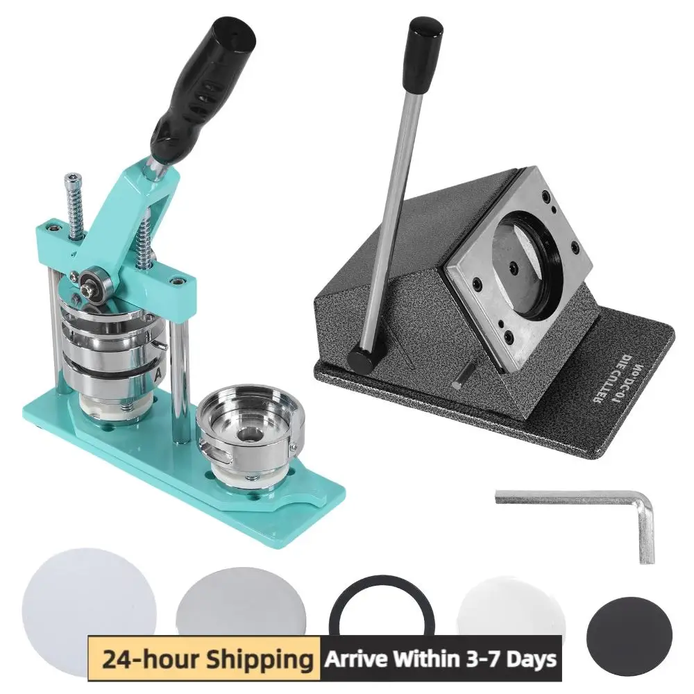 

2.28x2.28in Round DIY Pin Maker Badge Press Machine with Paper Cutter+100pcs Material Metal Pin Maker Machine for Home Business