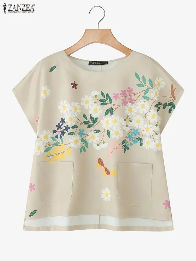 2025 zanzea mulheres verão floral impresso blusa casual camisa o pescoço manga curta topos feminino elegante trabalho blusas mujer oversize