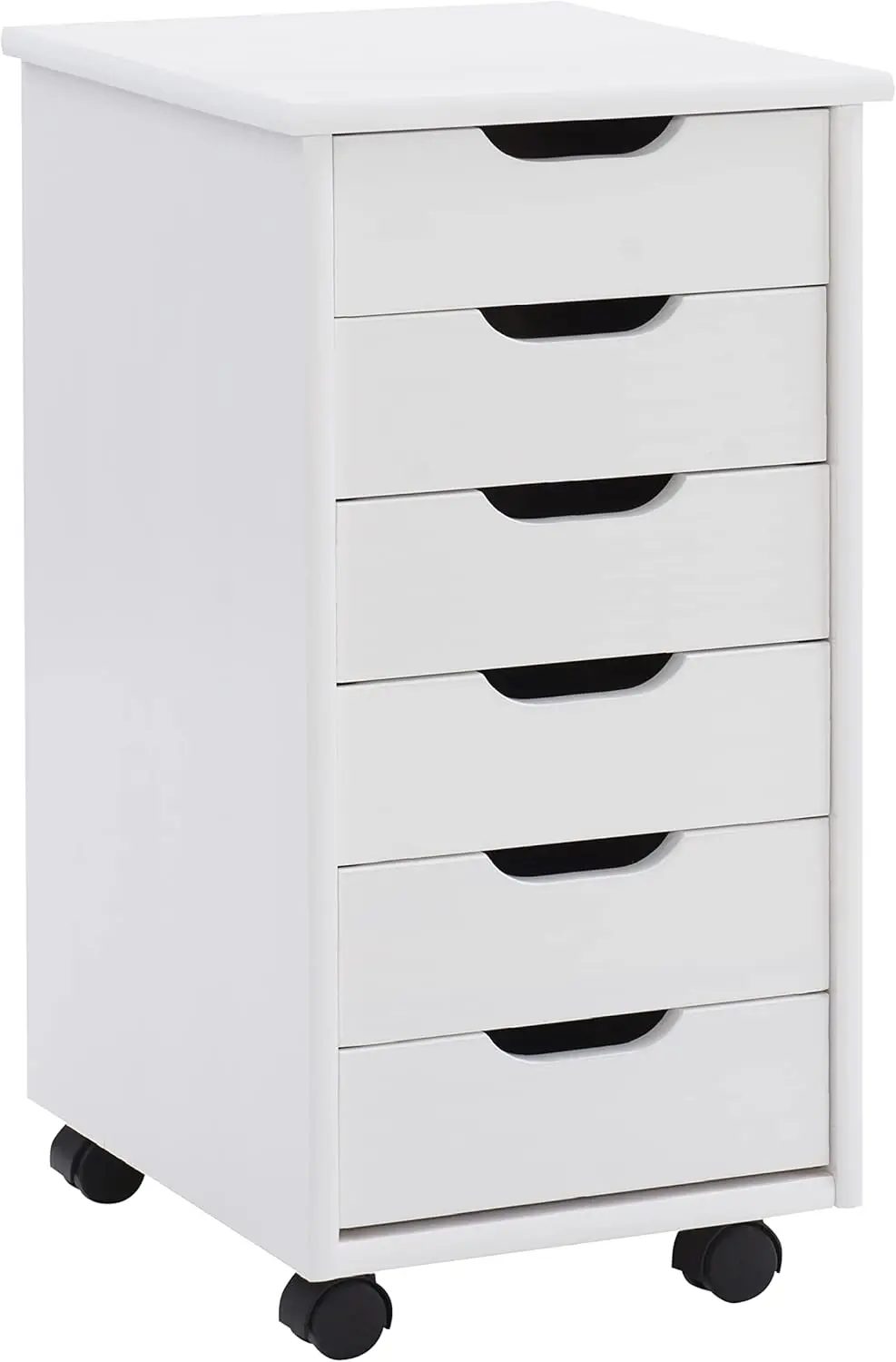 Corinne Six Drawer Storage, White Wash Rolling Cart