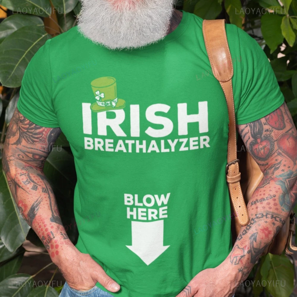 Funny Irish Breathalyzer Irish Pub Drinking Printed T-shirt St Paddy's Day Womna Man High Quality Cotton T-Shirts Ropa Hombre