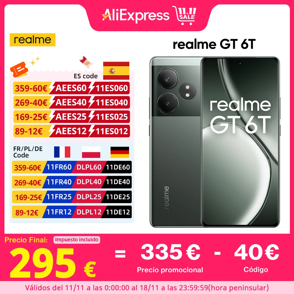 Global Version realme GT 6T 5G Smartphone 6000nit Hyper Display 120W SUPERVOOC Charge Snapdragon 7+ Gen 3 5500mAh Battery 50MP