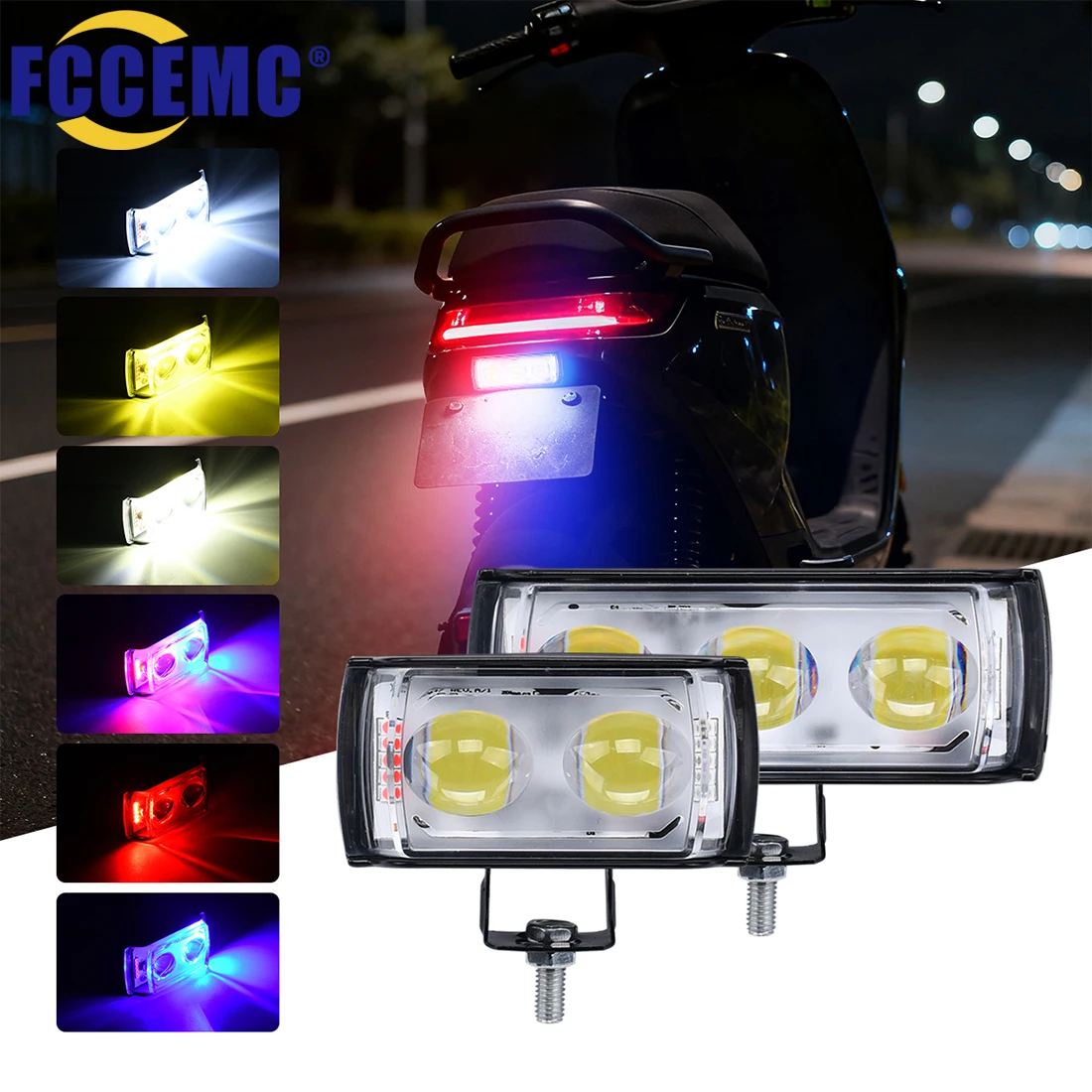 12V LED Motorcycle Spotlight High Low Beam Strobe Fog Light Waterproof Auxiliary Headlight for Motorbike Scooter ATV Vehicle