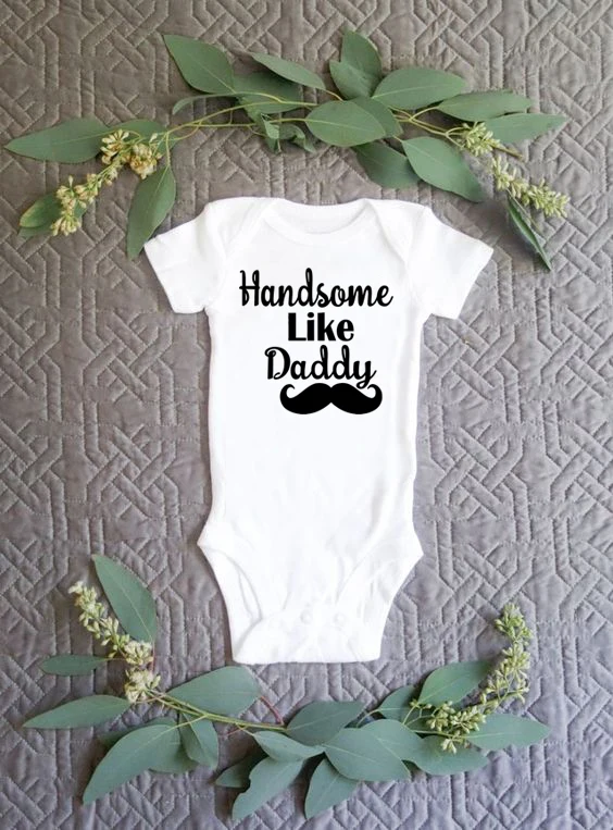 

100% Baby Romper Handsome Like Daddy Summer Newborn Short Sleeve Jumpsuit Infant Boys Funny Playsuit Toddler Clothes