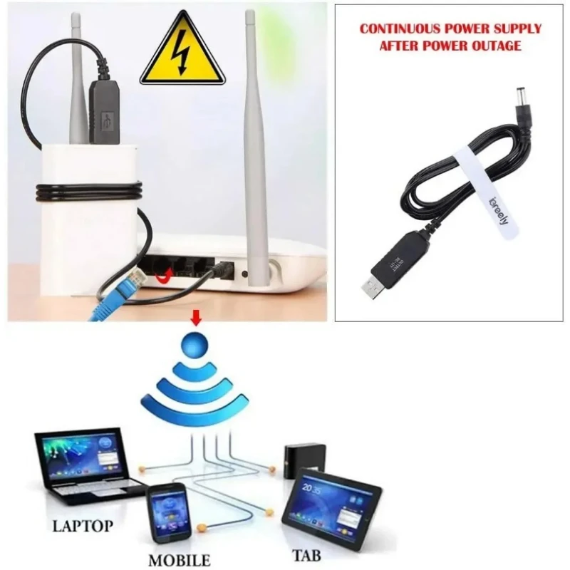 WiFi to Powerbank Cable Connector DC 5V to 12V USB Cable Boost Converter Step-up Cord for Wifi Router Modem Fan Speaker