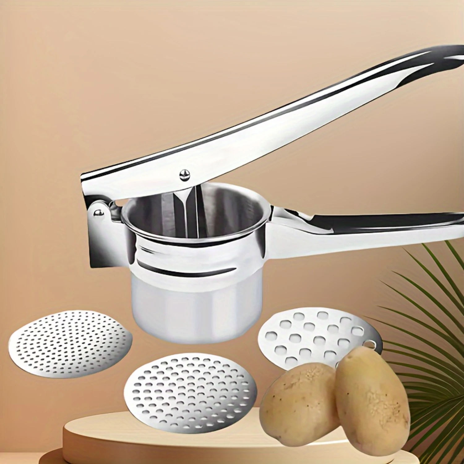 스테인레스 스틸 감자 으깨기 및 레몬 과즙기 - 미끄럼 방지 손잡이가 있는 다기능 주방 도구, 청소가 용이함