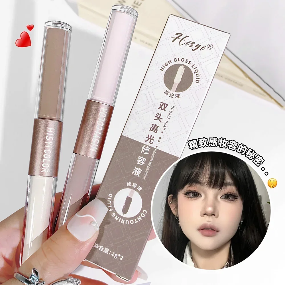 Dual-End Liquid Highlighter Pen, Skin Brightening & Contouring Stick, Natural Contour, Long-Lasting, Waterproof image 2