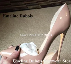 Patent Leather Pumps Emeline Dubois Pointed Toe Shallow Stiletto Heel Pumps Shining Nude Silver Pink 12cm High Heels Dropship 45