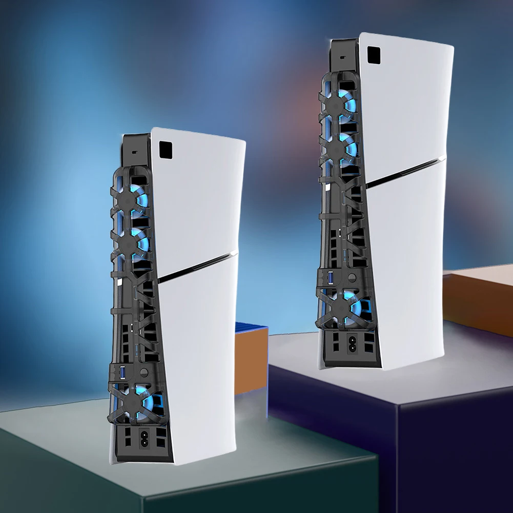 Cooling Fan with LED Light and 3 Fans Efficient Cooling System USB DC 5V Cooling Game Accessories for PS5 Slim Console