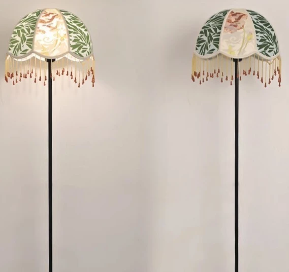 

French and American retro living room, printed fabric decoration ambient light next to the sofa