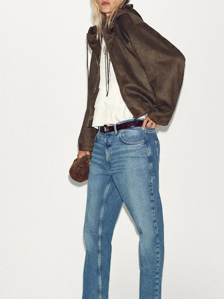 

Европейский и американский стиль, осенняя новая модная тенденция, простая женская свободная универсальная куртка с имитацией замши и текстурой