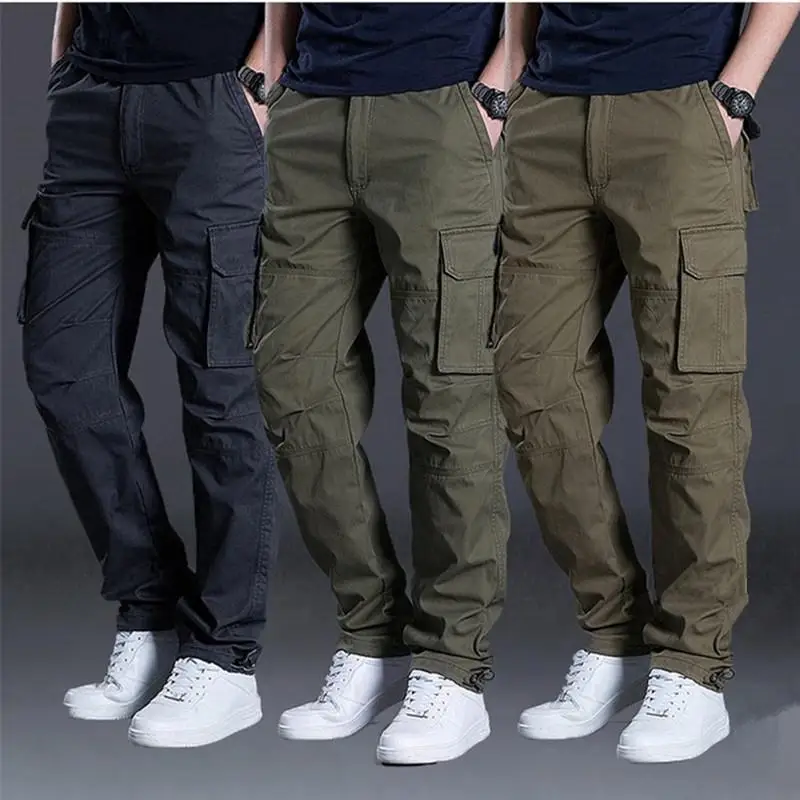 Plus Size 28-42 Men Muti Pocket Cargo Long Pants Casual  Loose Outdoor Tactical Military