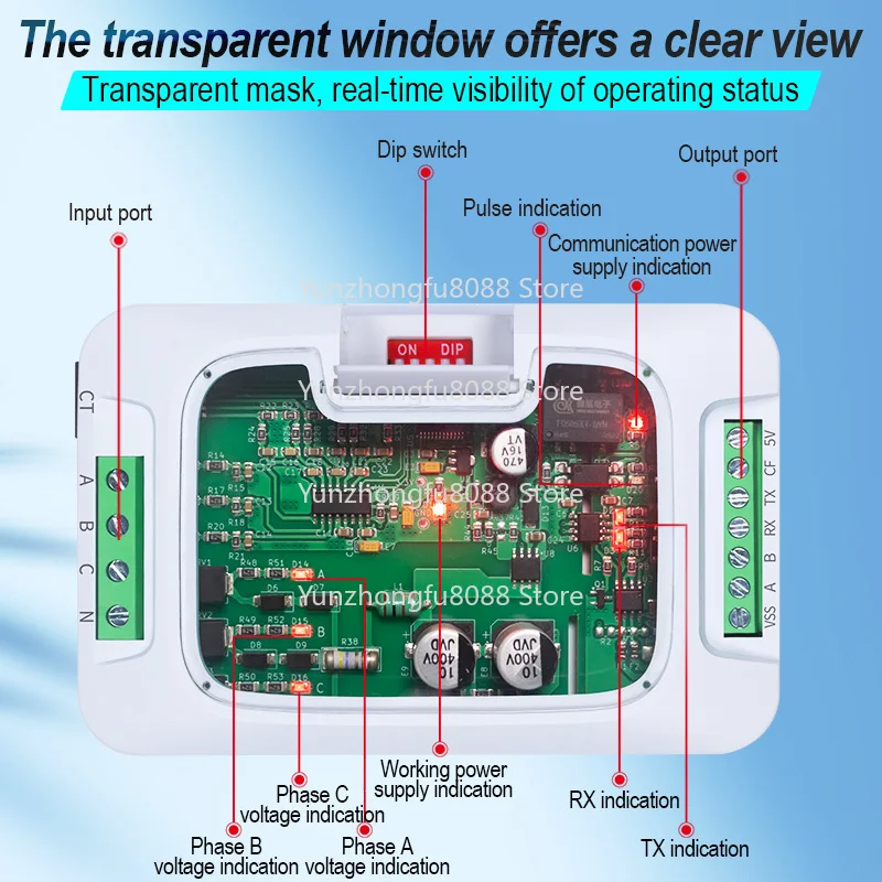 โมดูล IoT สำหรับมิเตอร์วัดพลังงานแบบหลายช่องสัญญาณ สามเฟส สี่สาย 380V 100A รองรับ Modbus-RTU TTL RS485