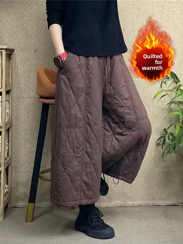 Verdikte katoenen broek met wijde pijpen Herfst Winter plus maat Dames Faion Losse afslankende casual negenpuntslaarsbroek