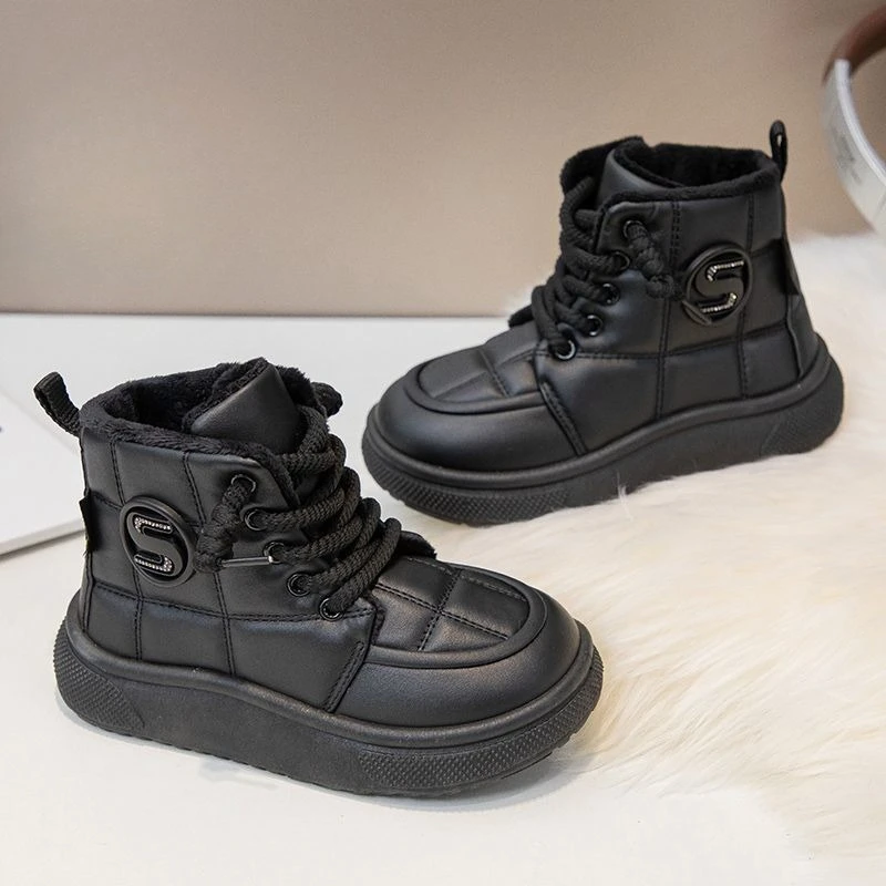 Осень 2026, детские зимние ботинки среднего кроя, теплая противоскользящая зимняя обувь на флисовой подкладке для мальчиков и девочек, прочная TPR подошва