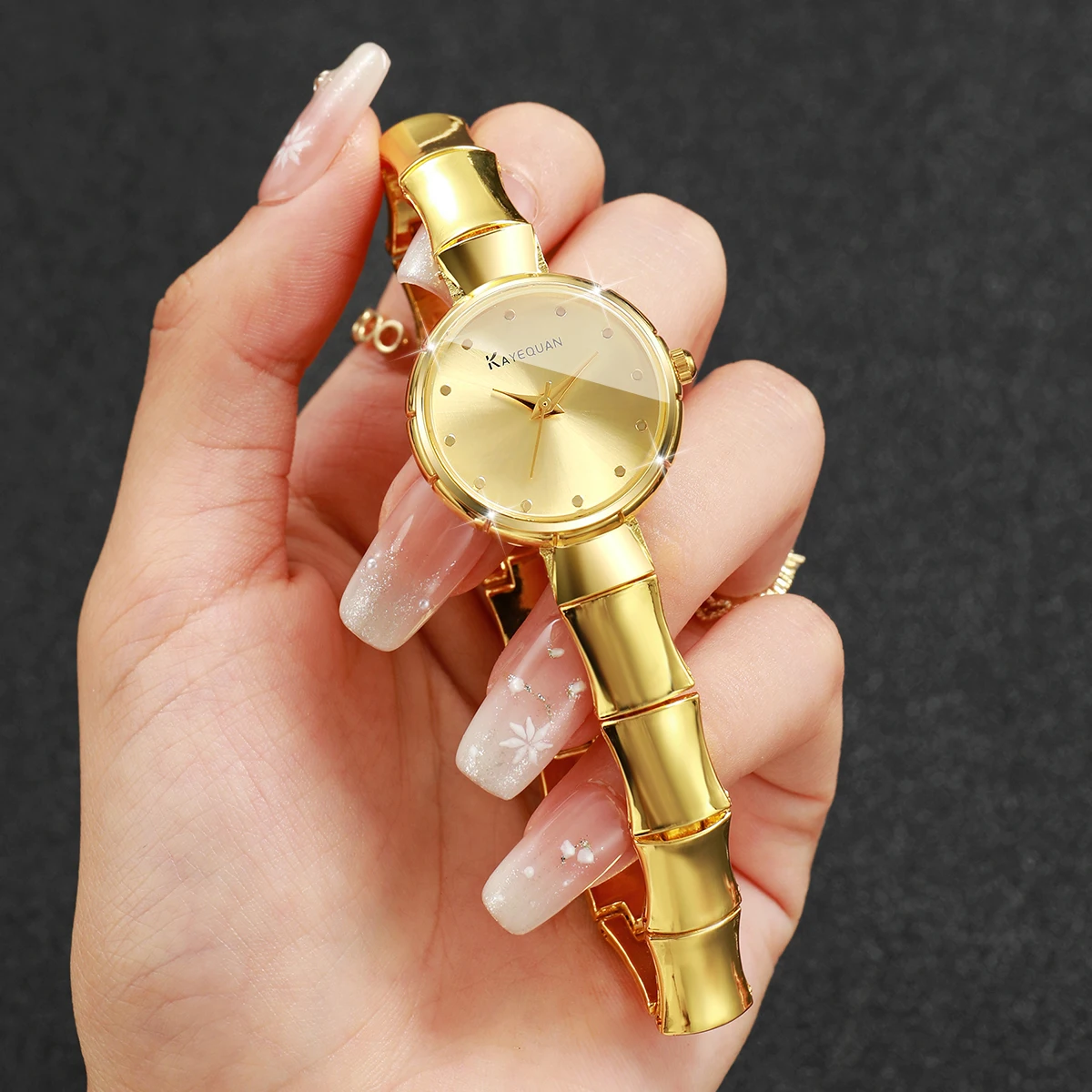 Elegant Golden Bamboo Bracelet Strap Women Quartz Watch Luxury Ladies Dress Wristwatches Relogio Feminino（Without Box）