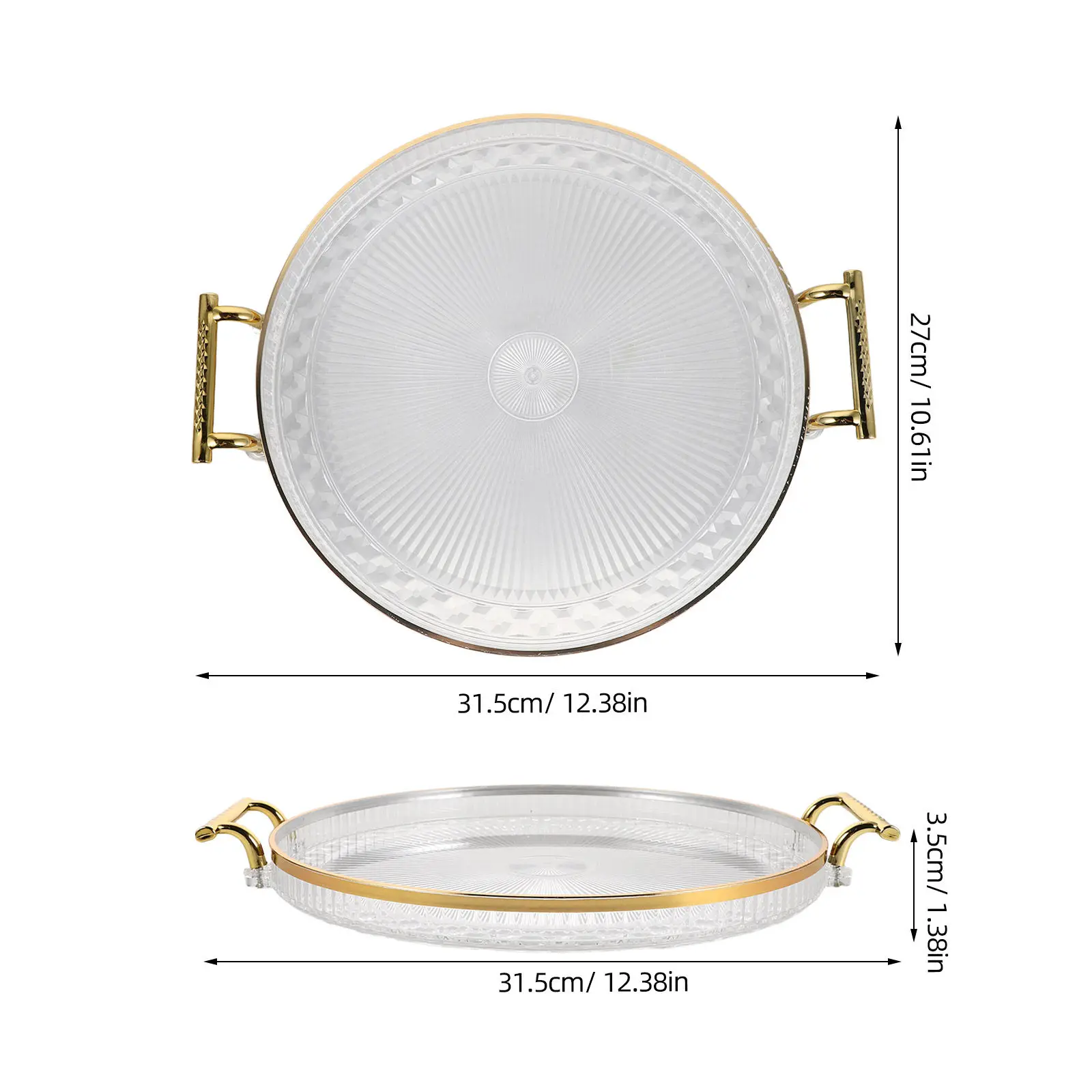 Sleek Minimalist Round Serving Tray Clear Plastic with Convenient Handles for Tea Coffee Dessert Fruit Presentation Home Decor