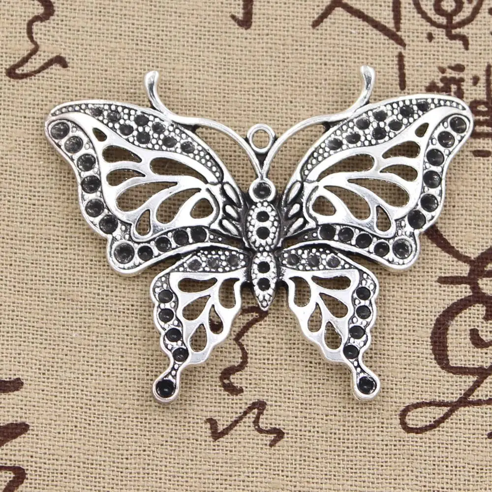 2 sztuk Charms Hollow Butterfly 60x48mm Antique Making wisiorek fit,Vintage tybetański brąz srebrny kolor, DIY Handmade biżuteria