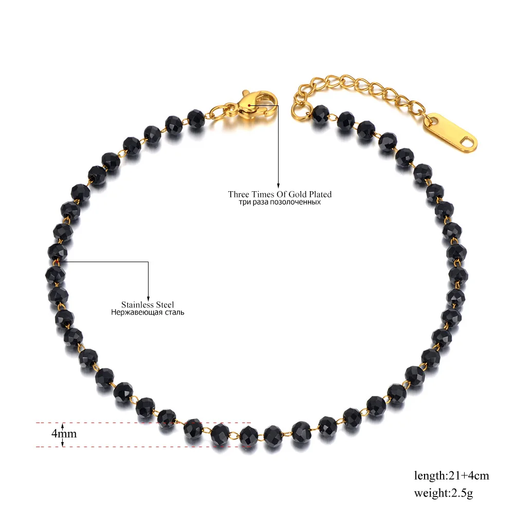 Lokaer Fashion Black CZ Crystal Charm Anklets For Women Girl Stainless Steel Link Chain Bohemia Beach Foot Anklet Jewelry A21029