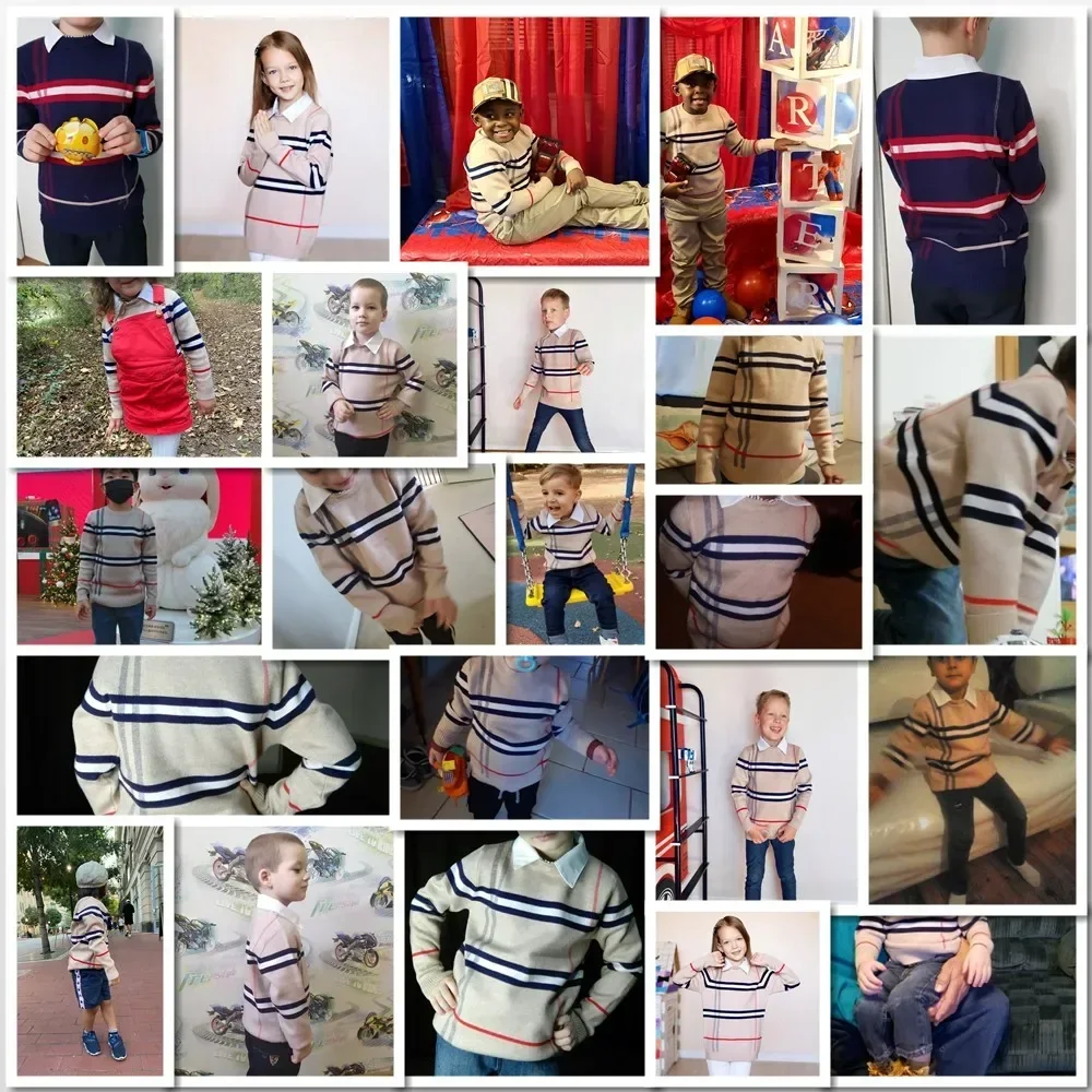 Toddler Kid Boy Sweater Spring Winter Clothes Warm Pullover Top Long Sleeve Plaid Sweater Girl Fashion Gentleman Knitwear 1-8T