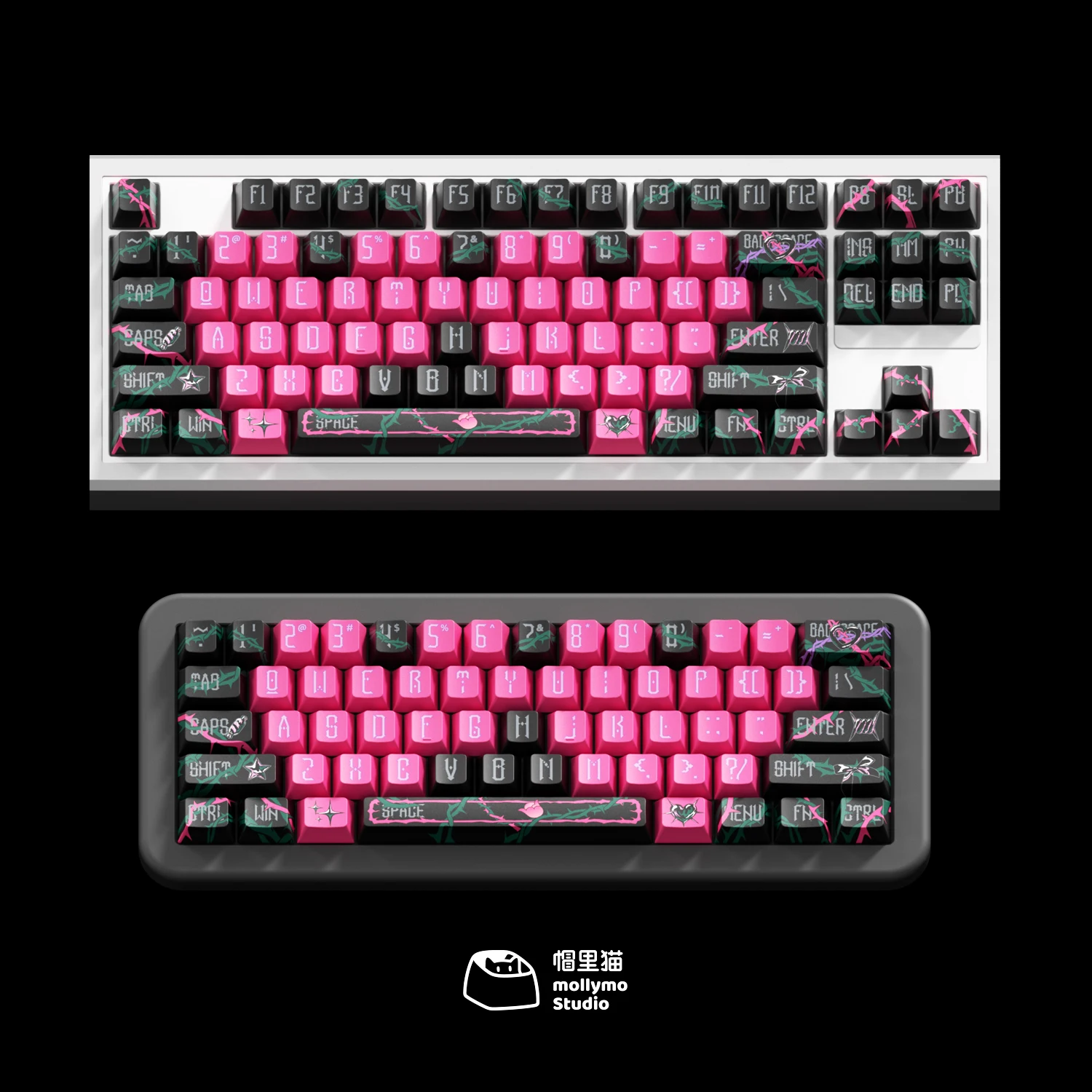 

Mollymo Thorn Rose Theme Keycaps Set 146Keys PBT Custom Keyboard Cap Cherry Profile Translucent Keycaps for Mechanical Keyboard